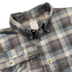 Brooks Brothers Madison Button Down Shirt Men's XL Plaid Flannel Brown Gray